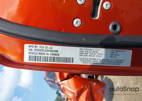 2021 Dodge Challenger R/T Scat Pack z USA, uszkodzony, nr VIN 2C3CDZFJ2MH624085